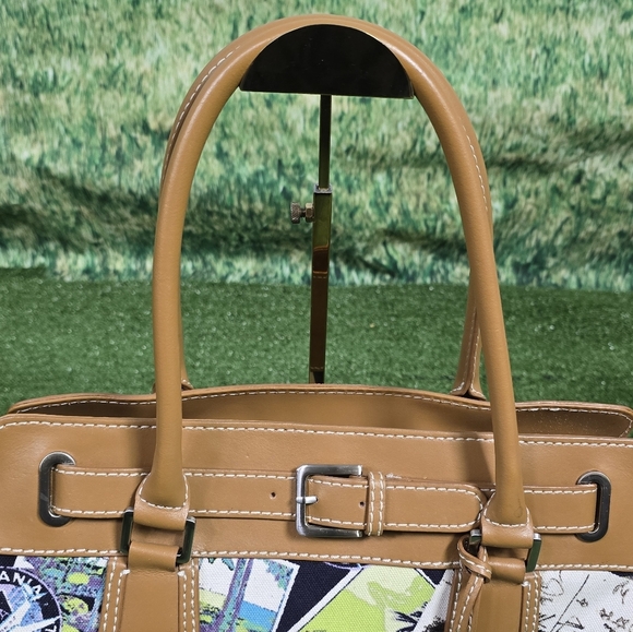 TALBOTS | POSTCARD RESORT CRUISE LARGE TRAVEL SATCHEL COTTON CANVAS VEGAN BAG - Picture 10 of 16